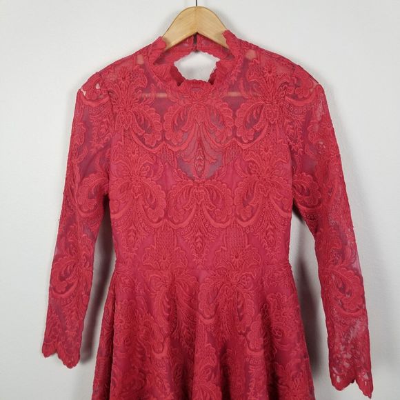 Saylor NYC Rita Rasberry Lace Brocade Fit & Flare Exposed Back Mini Dress Size S - Picture 9 of 15